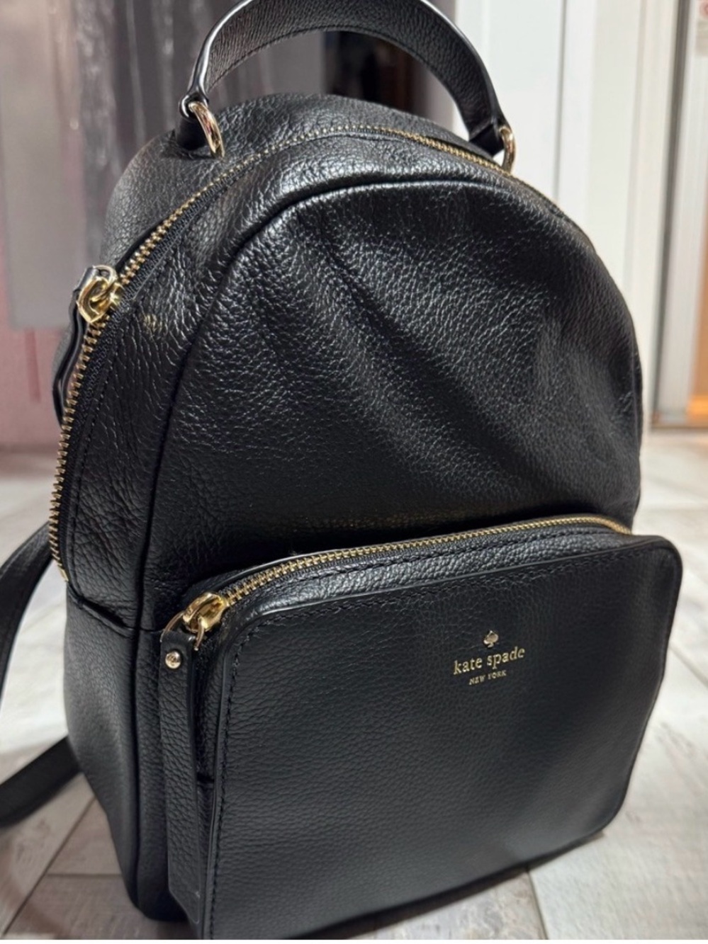 kate spade Black Pebbled Leather Mini Backpack with Gold Hardware
